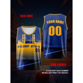 Custom Kids Basketball Jersey, Polyester 100% Knit Fabric, Breathable & Washable, Color Block All Over Print, Sleeveless Sports Vest for Boys & Girls, Casual & Training Wear, Outdoor Sports & Leisure, Spring/Summer/Fall - Loose Fit