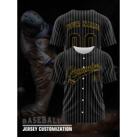 Custom Baseball Jersey for Teens, Kids Sports Training Top with Personalized Name & Number, Breathable Polyester Knit Fabric, Short Sleeve, Baseball Collar, All-Season Casual Party Wear, Slight Stretch, Outdoor & Beach Occasions