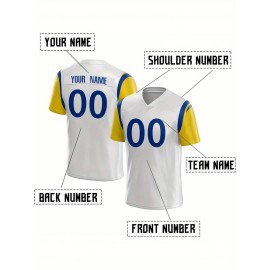 Customized Football Jersey - Personalized Team Name & Number, V-Neck Sportswear, Lightweight Summer Football Shirt with Bold Print, Casual or Team Uniform for Sports & Casual Wear