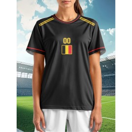 Customizable Plus Size Soccer Jersey - Personalized Name & Number, Red with Black Sleeves, Breathable Athletic Shirt for Team Sports & Outdoor Activities, Soccer Accessories, Team Sports Apparel, Dynamic Graphic Design, Durable Fabric Shirt