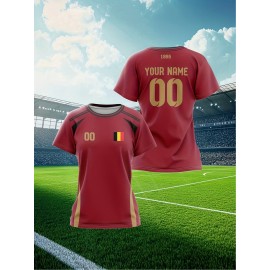 Customizable Plus Size Soccer Jersey - Personalized Name & Number, Red with Black Sleeves, Breathable Athletic Shirt for Team Sports & Outdoor Activities, Soccer Accessories, Team Sports Apparel, Dynamic Graphic Design, Durable Fabric Shirt
