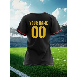 Customizable Plus Size Soccer Jersey - Personalized Name & Number, Red with Black Sleeves, Breathable Athletic Shirt for Team Sports & Outdoor Activities, Soccer Accessories, Team Sports Apparel, Dynamic Graphic Design, Durable Fabric Shirt