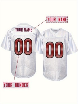 Women'S Plus Size Customizable Football Jersey - Personalized Name & Number, Soft Durable Fabric, V-Neck Short Sleeve, Red & White Striped Design for Sports & Casual Wear, Football Jersey, Lifestyle Apparel, Sporty Aesthetic, Comfortable Fit