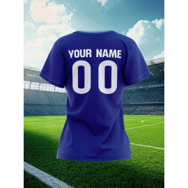 Customizable Women'S Plus Size Football Jersey - Personalized Name & Number, Lightweight Breathable Fabric, Vibrant Soccer Stadium Design for Outdoor Sports & Casual Wear, Soccer Jersey, PLUS SIZE