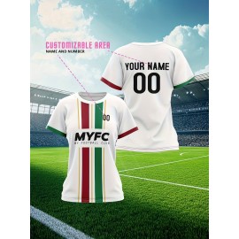 Personalized Women'S Plus Size Football Jersey - Customizable Team Name & Number, Soft Lightweight Breathable Fabric, Vibrant Soccer Stadium Print, Summer Outdoor Sports Jersey for Casual Wear, Soccer Jersey, PLUS SIZE
