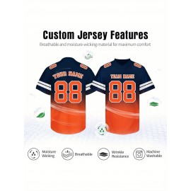 Customizable Football Jersey - Personalized Name & Number, V-Neck, Short Sleeve, Breathable Summer Fabric, Team Colors with Striped Collar - Perfect Gift for Fans, Custom Football Jersey, Fan Apparel, Durable Sportswear