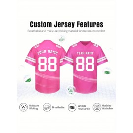 Customizable Football Jersey - Personalized Name & Number, V-Neck, Short Sleeve, Breathable Summer Fabric, Team Colors with Striped Collar - Perfect Gift for Fans, Custom Football Jersey, Fan Apparel, Durable Sportswear
