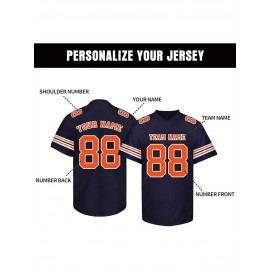 Customizable Football Jersey - Personalized Name & Number, V-Neck, Short Sleeve, Breathable Summer Fabric, Team Colors with Striped Collar - Perfect Gift for Fans, Custom Football Jersey, Fan Apparel, Durable Sportswear