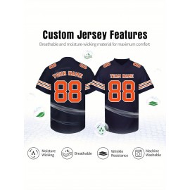 Customizable Football Jersey - Personalized Name & Number, V-Neck, Short Sleeve, Breathable Summer Fabric, Team Colors with Striped Collar - Perfect Gift for Fans, Custom Football Jersey, Fan Apparel, Durable Sportswear