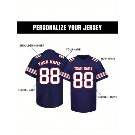 Customizable Football Jersey - Personalized Name & Number, V-Neck, Short Sleeve, Breathable Summer Fabric, Team Colors with Striped Collar - Perfect Gift for Fans, Custom Football Jersey, Fan Apparel, Durable Sportswear