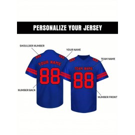 Customizable Football Jersey - Personalized Name & Number, V-Neck, Short Sleeve, Breathable Summer Fabric, Team Colors with Striped Collar - Perfect Gift for Fans, Custom Football Jersey, Fan Apparel, Durable Sportswear