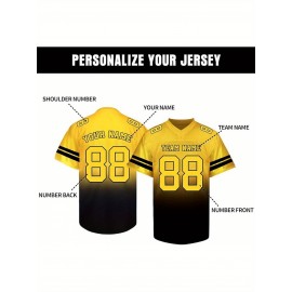 Customizable Football Jersey - Personalized Name & Number, V-Neck, Short Sleeve, Breathable Summer Fabric, Team Colors with Striped Collar - Perfect Gift for Fans, Custom Football Jersey, Fan Apparel, Durable Sportswear