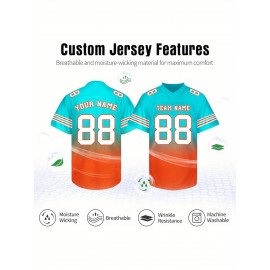 Customizable Football Jersey - Personalized Name & Number, V-Neck, Short Sleeve, Breathable Summer Fabric, Team Colors with Striped Collar - Perfect Gift for Fans, Custom Football Jersey, Fan Apparel, Durable Sportswear
