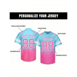 Customizable Football Jersey - Personalized Name & Number, V-Neck, Short Sleeve, Breathable Summer Fabric, Team Colors with Striped Collar - Perfect Gift for Fans, Custom Football Jersey, Fan Apparel, Durable Sportswear