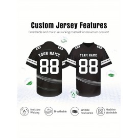 Customizable Football Jersey - Personalized Name & Number, V-Neck, Short Sleeve, Breathable Summer Fabric, Team Colors with Striped Collar - Perfect Gift for Fans, Custom Football Jersey, Fan Apparel, Durable Sportswear