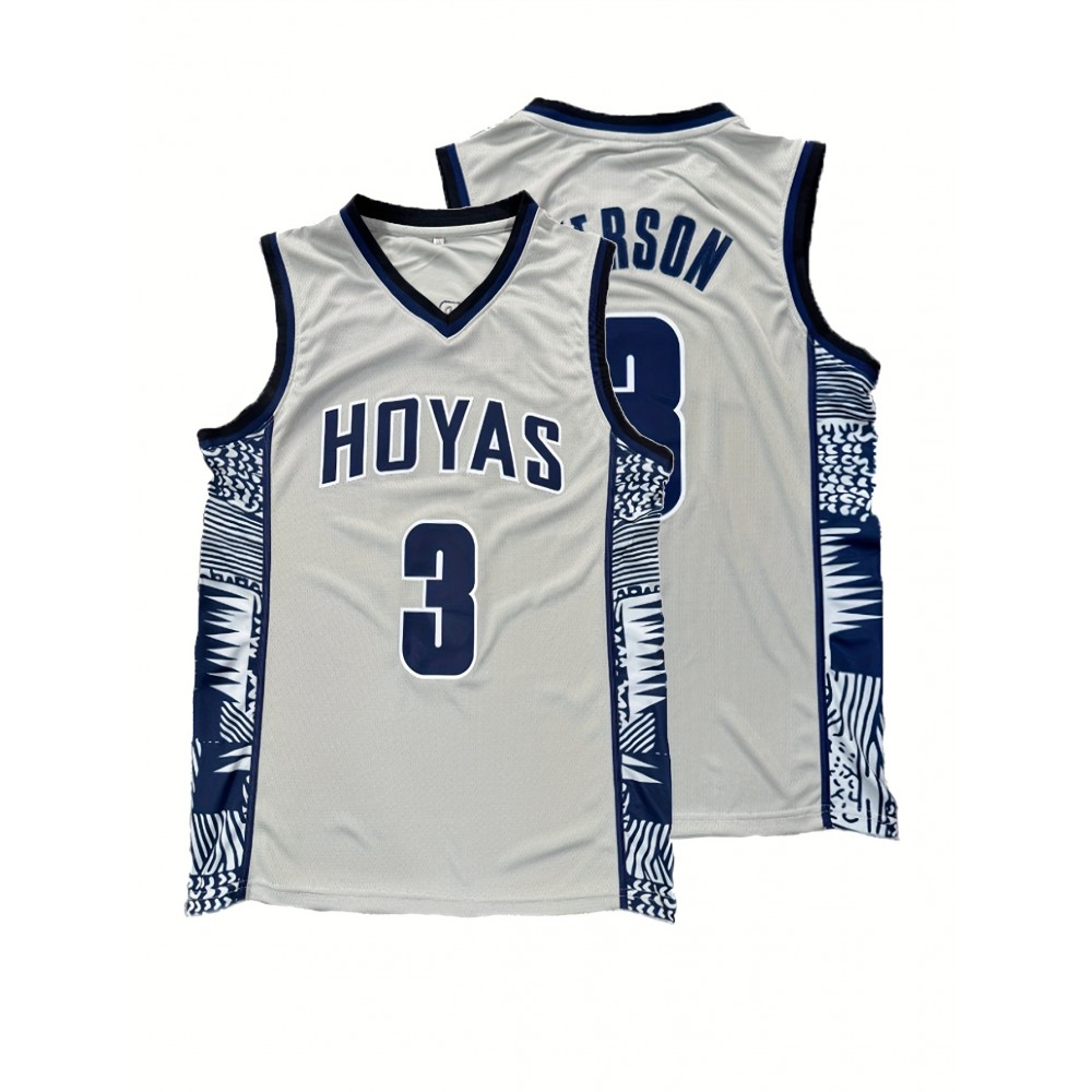 Men'S Basketball Vest, Number 3, Polyester, V-Neck, Elastic Knit, Embroidery, Suitable for Sports and Leisure