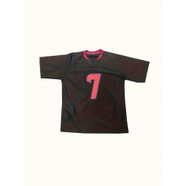 Men's #7 Black American Football Jersey - V-Neck, Name & Number, Loose Fit, Polyester, Machine Washable for Team Sports, Parties, and Events, Casual Wear | Vneck Jersey | Polyester Fabric