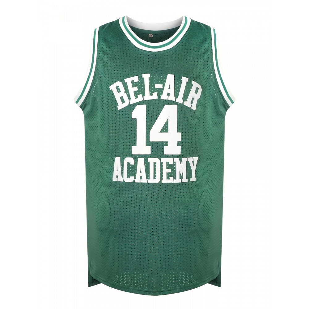 Men's #14 Green Basketball Jersey with Embroidered Name & Number, V-Neck Sleeveless Athletic Uniform for Team Sports & Parties, Polyester, Loose Fit, Sizes S-3XL