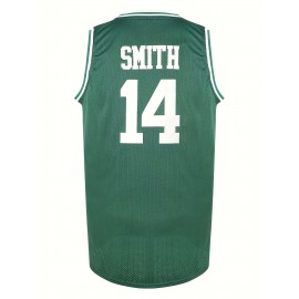 Men's #14 Green Basketball Jersey with Embroidered Name & Number, V-Neck Sleeveless Athletic Uniform for Team Sports & Parties, Polyester, Loose Fit, Sizes S-3XL