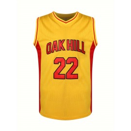 1pc Men'S Oak Hill #22 Anthony Basketball Jersey - Polyester Sports V-Neck Sweatshirt with Embroidered Lettering, Slight Stretch Knit Fabric, Loose Fit for Team Sports, Parties, Halloween - Four Seasons