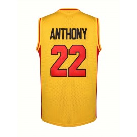 1pc Men'S Oak Hill #22 Anthony Basketball Jersey - Polyester Sports V-Neck Sweatshirt with Embroidered Lettering, Slight Stretch Knit Fabric, Loose Fit for Team Sports, Parties, Halloween - Four Seasons