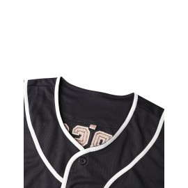 Men'S Navy Blue Baseball Jersey #20, Polyester V-Neck Sports Jersey, Slight Stretch Knit Fabric, Loose Fit, with Embroidered Name & Number, for Casual & Training Wear, Four Seasons