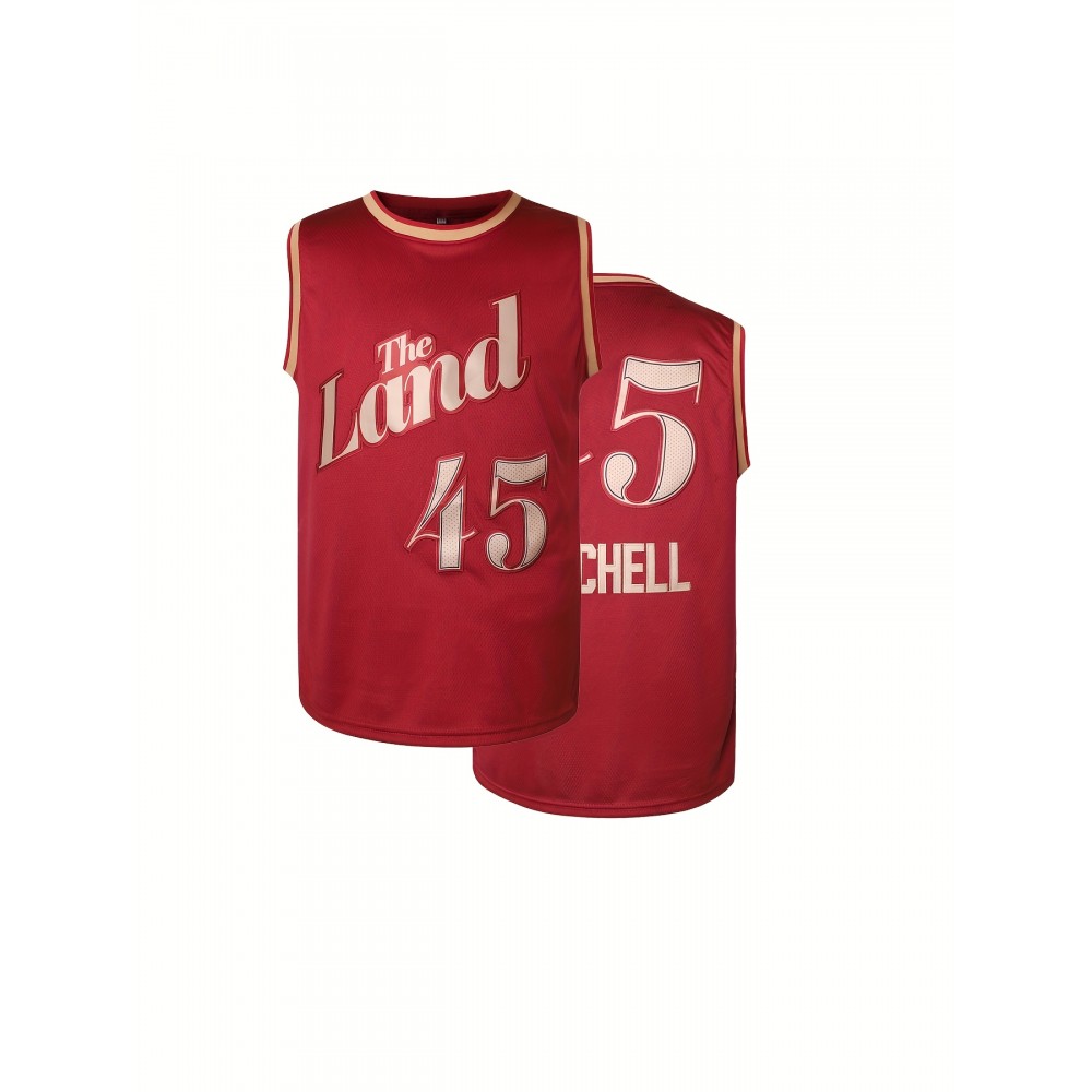 Men's #45 Maroon Basketball Jersey, 100% Polyester V-Neck Sports Sweatshirt with Embroidered Name & Number, Loose Fit Knit Fabric for Party, Team Sports, Halloween - Sizes S-3XL