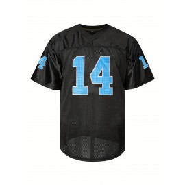 Men's #14 Black American Football Jersey - Stitched Name & Number, Breathable Polyester, V-Neck, Machine Washable - Ideal for Team Sports, Parties & Casual Wear, Football Clothes