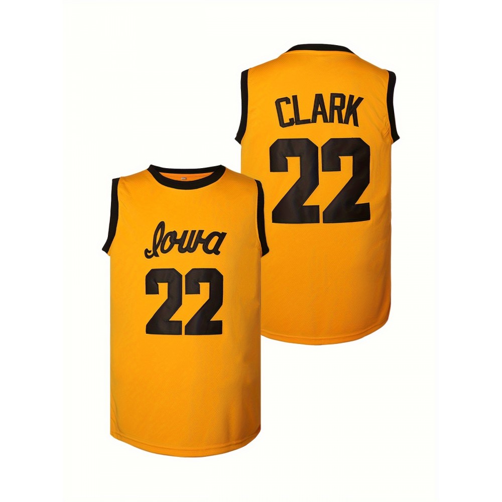 1pc Men'S Polyester Basketball Jersey - #22 Iowa Clark Embroidered - V-Neck Sports Sweatshirt for Team Sports, Parties, Halloween - Loose Fit Knit Fabric with Slight Stretch - Four Seasons Adult Athletic Top