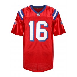 Men's #16 Red American Football Jersey - V-Neck, Name & Number, Polyester, Loose Fit for Sports, Parties & Team Activities