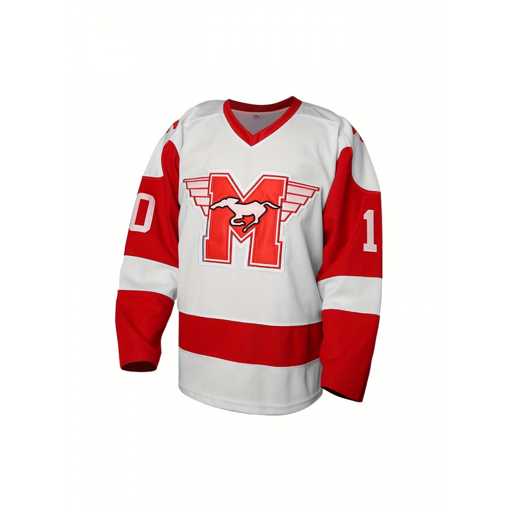 1pc Men'S Ice Hockey Jersey - Polyester Sports Sweatshirt with Embroidered Letter and Number, V-Neck, Loose Fit, Knit Fabric with Slight Stretch, Four Seasons - Adult Size Sweatshirts & Hoodies for Sports Occasions