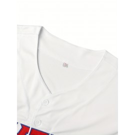 Men's Puerto Rico Baseball Jersey - Embroidered Number 1 & Name, White with Red Accents, 100% Polyester, Loose Fit V-Neck Button-Up for Sports, Halloween, Parties & Casual Wear, Puerto Rico Shirt