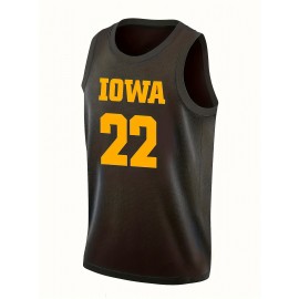 Men's #22 Iowa Basketball Jersey - Embroidered Name & Number, Black & Yellow V-Neck Sleeveless Sports Uniform for Team Sports & Parties, Basketball Gear