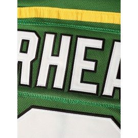 Men's #3 Embroidered Hockey Jersey - V-Neck, Long Sleeve, Color Block Design in White, Green & Black - Perfect for Sports & Casual Wear
