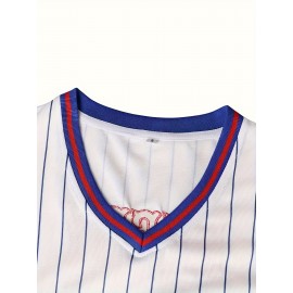 Men's #82 New York Baseball Jersey - V-Neck, Embroidered Name & Number, Striped Sleeves, Loose Fit, Polyester, Machine Washable - Perfect for Parties, Sports & Casual Wear