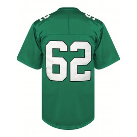 1pc Men'S Green American Football Jersey - Polyester Sports Sweatshirt with Embroidered Letter and Number, V-Neck, Loose Fit, Slight Stretch Knit Fabric for Team Sports, Parties, and Casual Wear