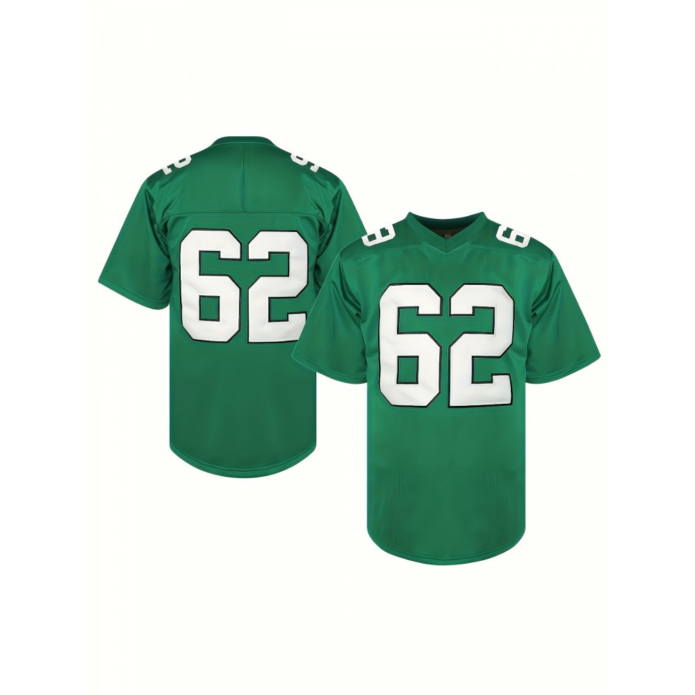 1pc Men'S Green American Football Jersey - Polyester Sports Sweatshirt with Embroidered Letter and Number, V-Neck, Loose Fit, Slight Stretch Knit Fabric for Team Sports, Parties, and Casual Wear