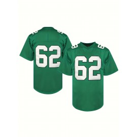1pc Men'S Green American Football Jersey - Polyester Sports Sweatshirt with Embroidered Letter and Number, V-Neck, Loose Fit, Slight Stretch Knit Fabric for Team Sports, Parties, and Casual Wear