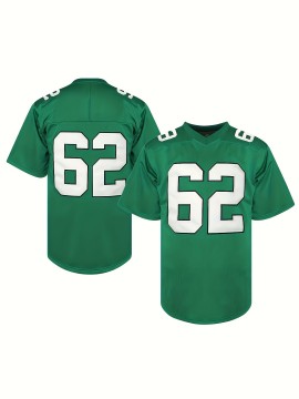 1pc Men'S Green American Football Jersey - Polyester Sports Sweatshirt with Embroidered Letter and Number, V-Neck, Loose Fit, Slight Stretch Knit Fabric for Team Sports, Parties, and Casual Wear