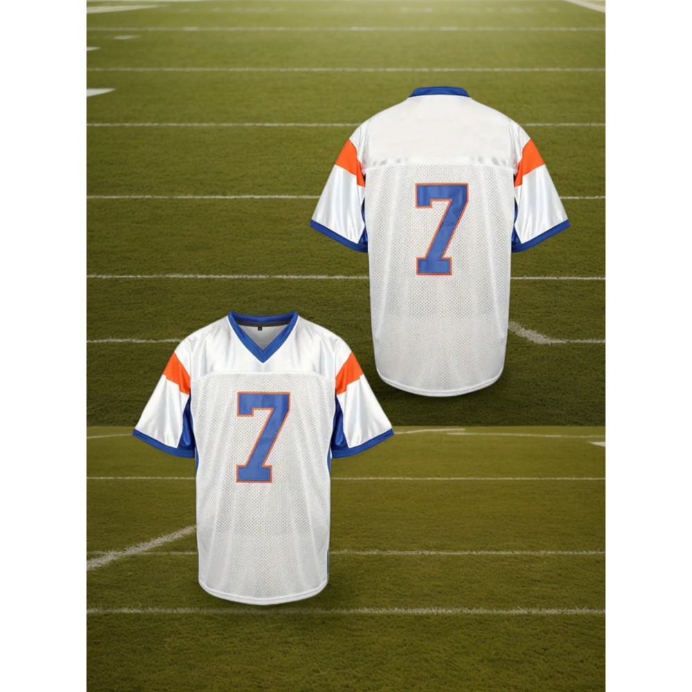 Men's Color-Blocked Fashion Rugby Jersey #7 Embroidered Short Sleeve V-Neck Loose Track Shirt, Men's Summer Breathable Rugby Shirt, Party Wear