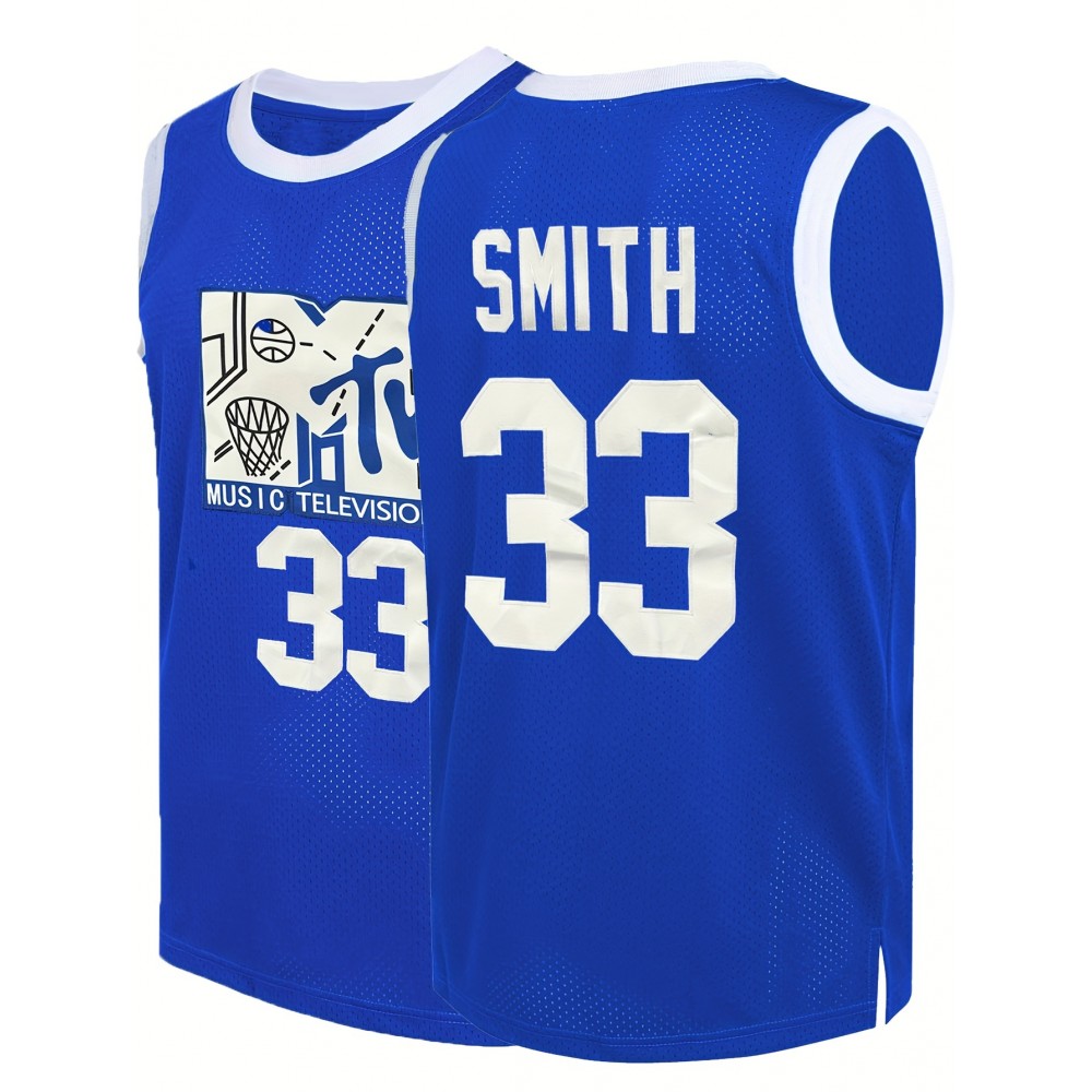 Men'S Blue Basketball Jersey, #33, Breathable Polyester, Sleeveless, V-Neck, Embroidered, Loose Fit, Sports & Outdoor Wear, Perfect for Team Sports, Casual, Holiday, Party, Vacation