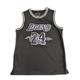 Men's Black Embroidered #24 Basketball Jersey - Breathable Polyester, Loose Fit V-Neck, Short Sleeves, Perfect for Sports, Outdoor Activities, and Casual Wear, Outdoor Activewear | Vneck Top | Polyester Fabric