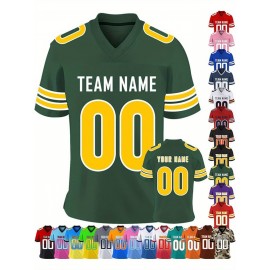 Customizable Women'S Football Jersey - Personalized Name & Team Number, V-Neck Sports Shirt with Red/White Stripe Design, Breathable Summer Casual & Team Uniform, Perfect Fan Gift for Soccer Fans, Football Jersey, Comfortable Fit