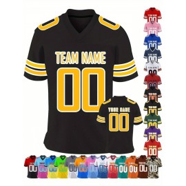 Customizable Women'S Football Jersey - Personalized Name & Team Number, V-Neck Sports Shirt with Red/White Stripe Design, Breathable Summer Casual & Team Uniform, Perfect Fan Gift for Soccer Fans, Football Jersey, Comfortable Fit