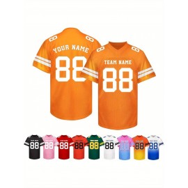 Customizable Football Jersey - Personalized Name & Number, V-Neck, Short Sleeve, Breathable Summer Fabric, Team Colors with Striped Collar - Perfect Gift for Fans, Custom Football Jersey, Fan Apparel, Durable Sportswear