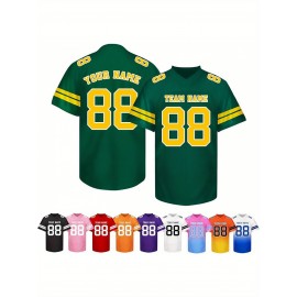 Customizable Football Jersey - Personalized Name & Number, V-Neck, Short Sleeve, Breathable Summer Fabric, Team Colors with Striped Collar - Perfect Gift for Fans, Custom Football Jersey, Fan Apparel, Durable Sportswear
