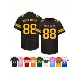 Customizable Football Jersey - Personalized Name & Number, V-Neck, Short Sleeve, Breathable Summer Fabric, Team Colors with Striped Collar - Perfect Gift for Fans, Custom Football Jersey, Fan Apparel, Durable Sportswear
