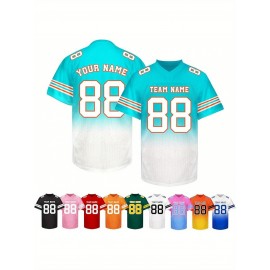 Customizable Football Jersey - Personalized Name & Number, V-Neck, Short Sleeve, Breathable Summer Fabric, Team Colors with Striped Collar - Perfect Gift for Fans, Custom Football Jersey, Fan Apparel, Durable Sportswear