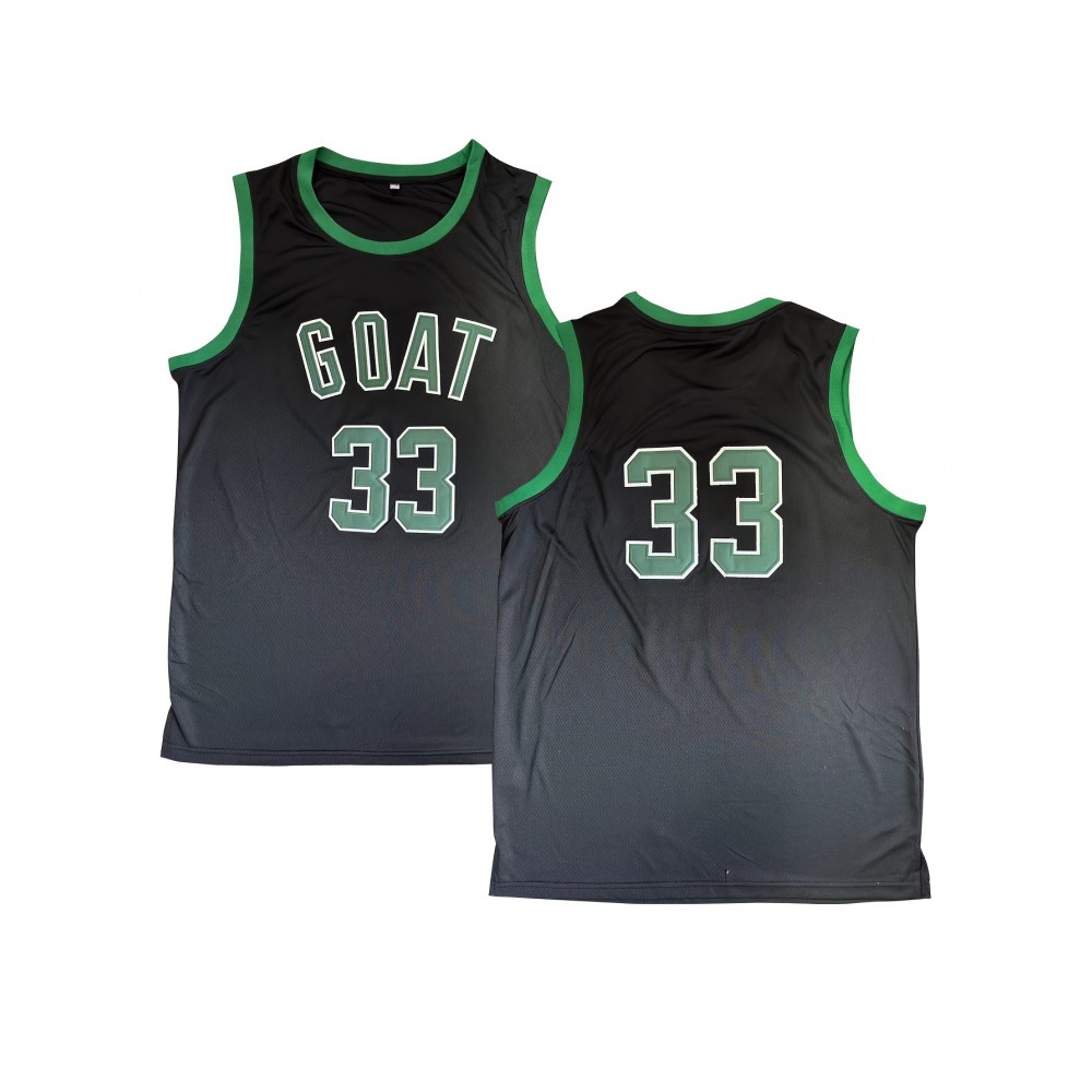 Men'S Embroidered GOAT 33 Basketball Jersey, Polyester Knit Fabric, Sports Style Crew Neck with Slight Stretch, All Seasons, Casual and Athletic Top for Outdoor, Basketball, and Party - Universal Fit